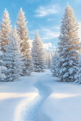 Fototapeta premium Winter Wonderland Path Through Snowy Forest