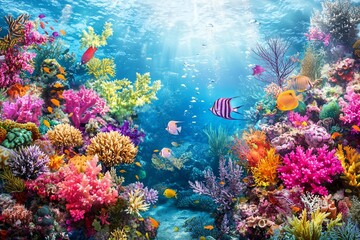 Breathtaking Underwater Scene: Vibrant Coral Reef and Colorful Marine Life