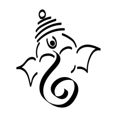 Vector hand drawn Lord Ganesha face portrait on transparent background