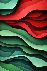 Obraz premium Green paper cut banner with abstract background 3D layers of red waves
