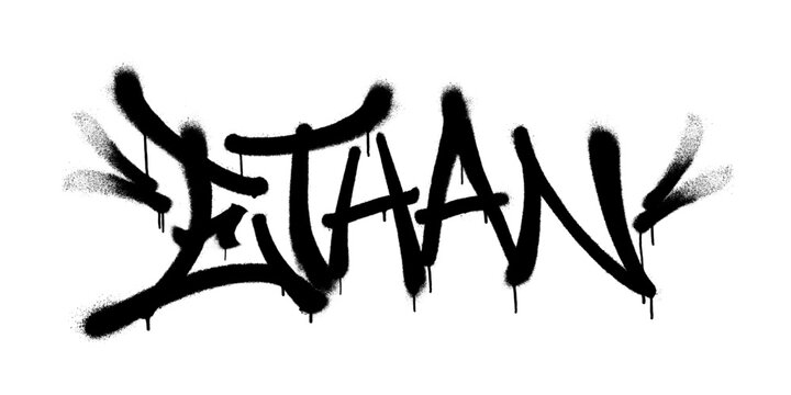 Sprayed Ethan name with overspray in black over white. Vector illustration.