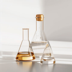 Laboratory glassware group with transparent liquid