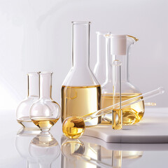 Laboratory glassware group with transparent liquid