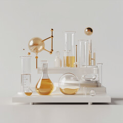 Laboratory glassware group with transparent liquid