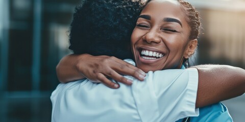 A patient embracing a doctor in gratitude after a successful treatment, with genuine smiles and warmth