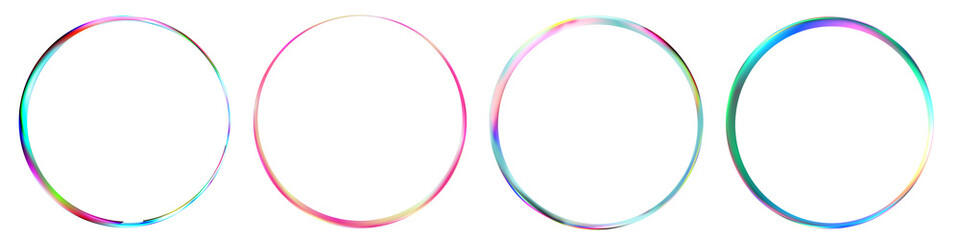 透明な背景に、カラフルな色の輪。ピンク、イエロー、ブルー、グリーン、ピンク、イエロー、ブルー、ホワイト。