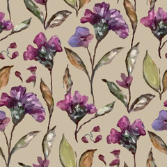 Seamless vector pattern of elegant purple violets