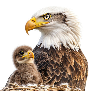 Eagle with its eaglet against transparent background for wildlife and nature themes
