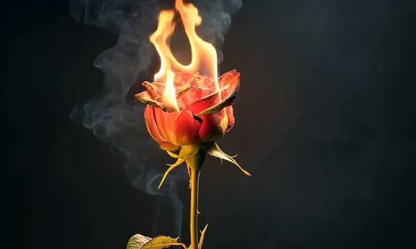 The red rose withered, burning	