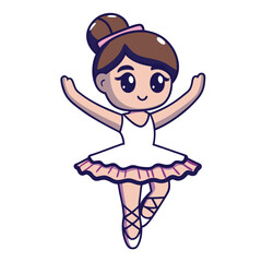 Cute Ballerina Girl Dancing Ballet People Holiday Isolated Flat Cartoon Vector Icon Illustration