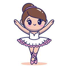 Cute Ballerina Girl Dancing Ballet People Holiday Isolated Flat Cartoon Vector Icon Illustration