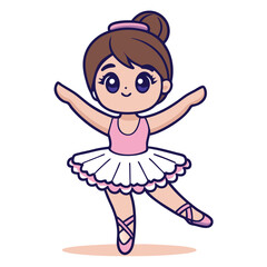 Cute Ballerina Girl Dancing Ballet People Holiday Isolated Flat Cartoon Vector Icon Illustration