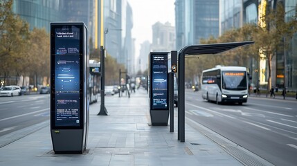 Intelligent Bus Stop with Real Time Digital Displays Showing Arrival Times and Connectivity with Nearby Autonomous Vehicles for Seamless Urban Transportation