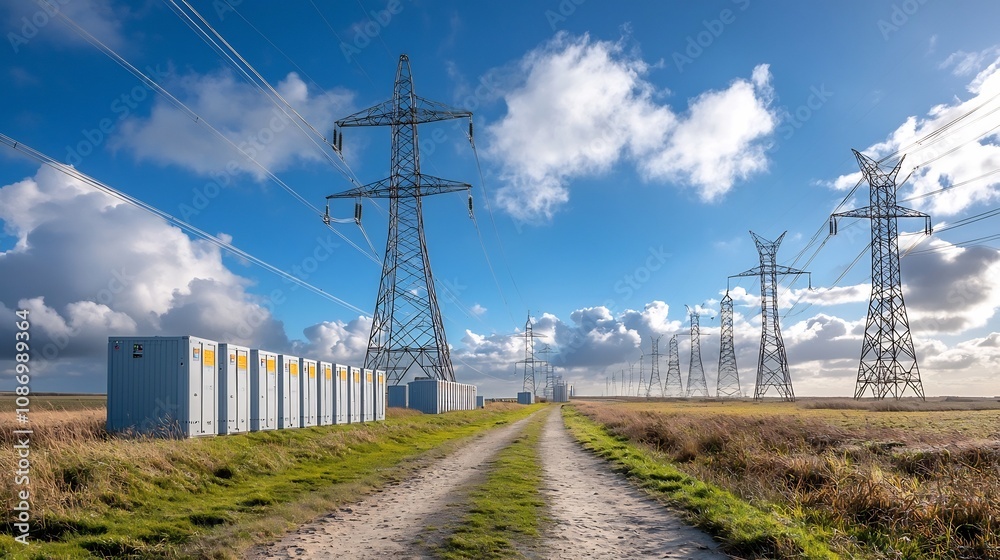 Aufkleber Interconnected high tech energy storage batteries seamlessly integrating smart grids to balance renewable and non renewable energy sources for a sustainable power ecosystem