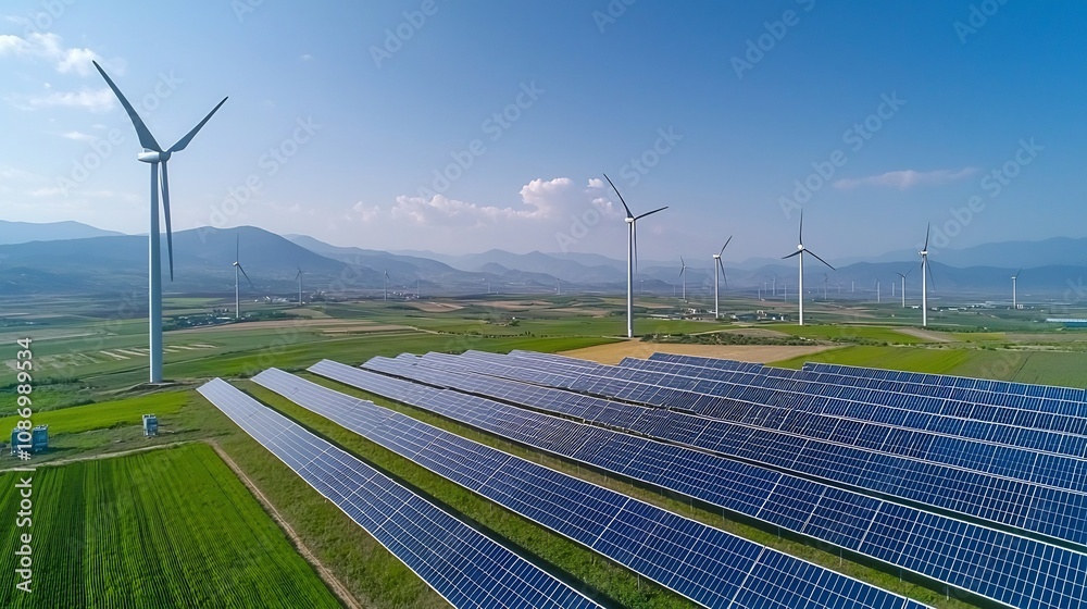 Poster smart energy management system seamlessly integrating solar panels wind turbines