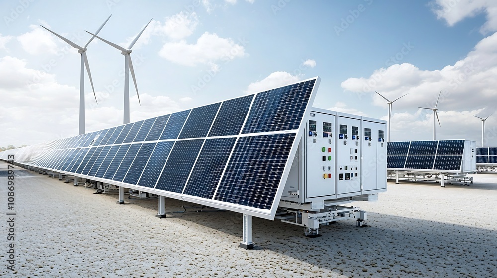 Aufkleber Innovative smart energy hub featuring solar panels wind turbines and advanced energy storage solutions for efficient and sustainable power distribution and management