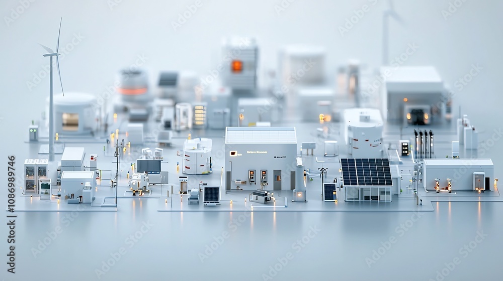Aufkleber Sustainable Energy Hub with Advanced Solar and Wind Power Technologies for Efficient Power Distribution and Grid