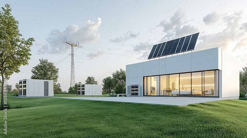Aufkleber intelligent smart home connected to renewable energy grid for cost efficient power management and su