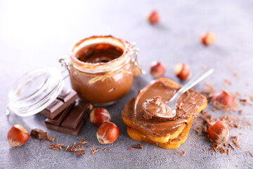 chocolate spread with bread and hazelnut