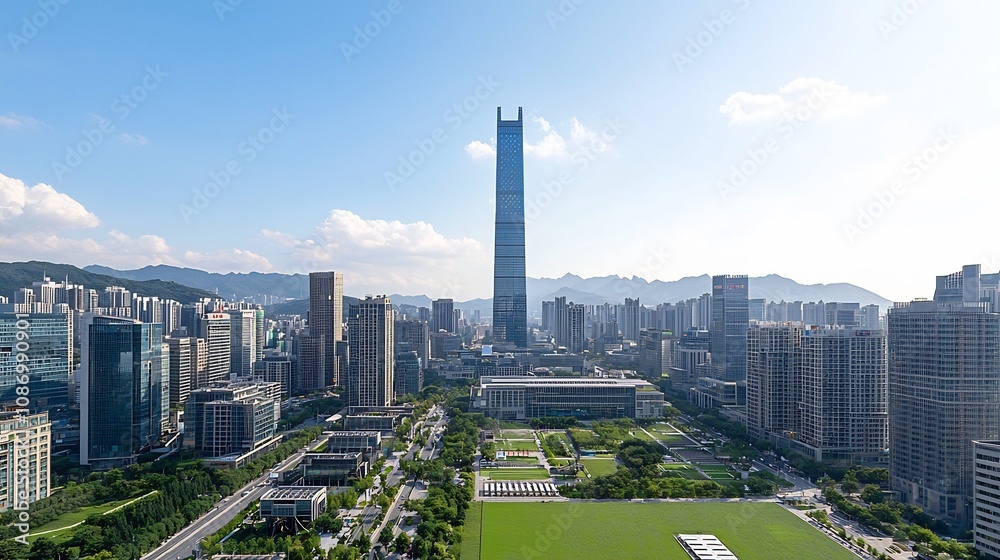 Aufkleber futuristic metropolitan skyline of a high tech smart city powered by ai driven renewable energy inte