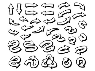 Collection of arrows in retro three-dimensional graffiti style with dripping paint effect
