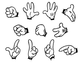 Fototapeta premium Set of classic cartoon gloved hand gestures in graffiti style with dripping paint effect 