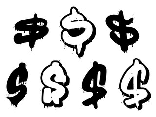 Set of dollar signs in graffiti style with dripping paint effect © HTGanzo