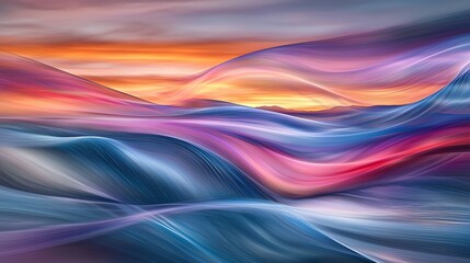 Abstract sunset landscape, flowing colors, vibrant hues