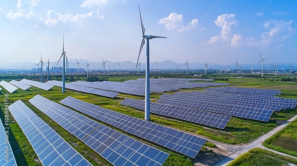Poster Conceptual AI enhanced smart grid connecting renewable energy sources and fossil fuels to stabilize and optimize urban energy supply distribution and consumption