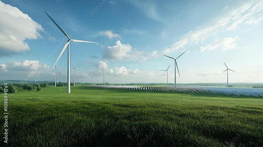 Aufkleber Visualization of AI driven energy distribution management in a smart grid ecosystem balancing solar wind and fossil fuel power sources for efficient sustainable energy supply