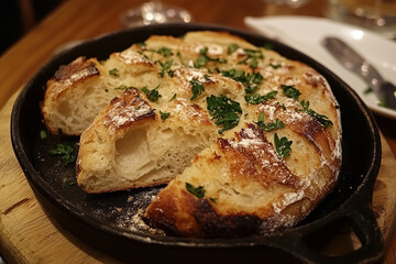 Bauernbrot with a sprinkle of flour and fresh herbs, cozy German farmhouse vibe