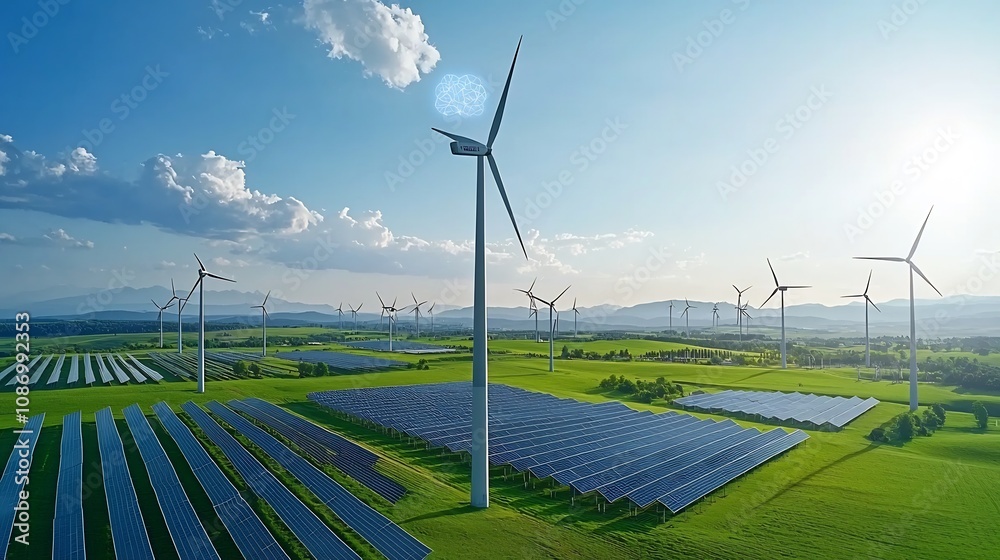 Aufkleber Intelligent grid system utilizing advanced algorithms to harmonize and optimize the of solar wind and traditional energy sources for efficient and sustainable urban power management