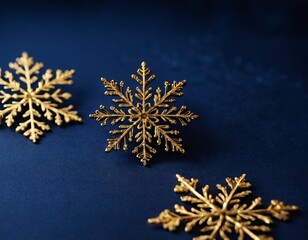 dark blue Christmas background with golden snowflakes