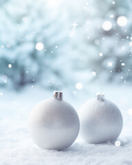 Christmas decorations laying on snow