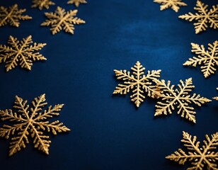 dark blue Christmas background with golden snowflakes