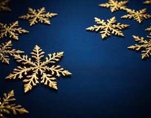 dark blue Christmas background with golden snowflakes