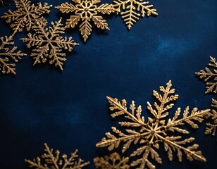 dark blue Christmas background with golden snowflakes