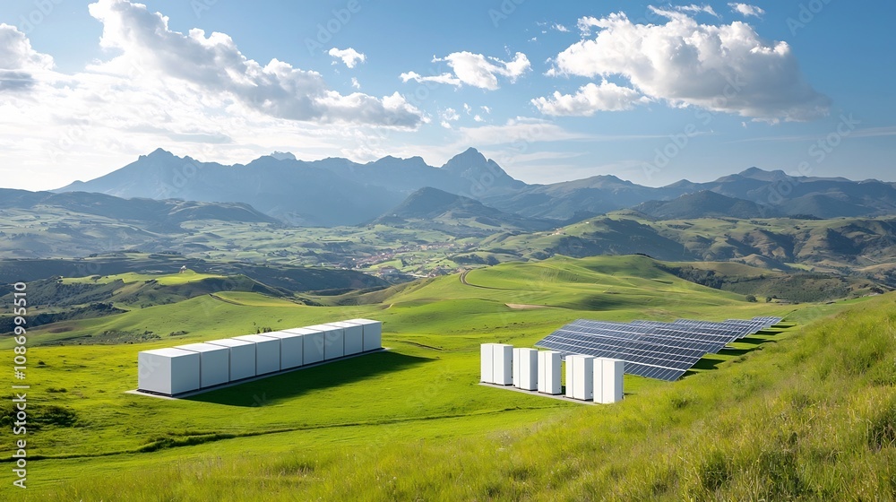 Poster innovative renewable energy facility featuring smart grid technology advanced energy storage solutio