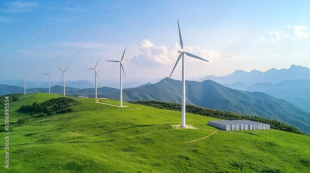 Poster renewable energy facility with advanced smart grid technology and energy storage systems showcasing 