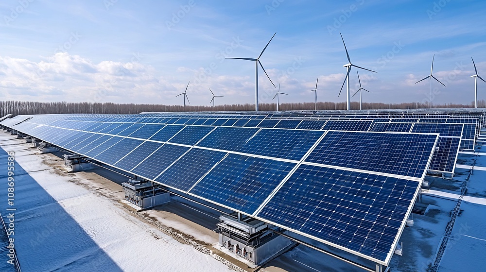 Leinwandbilder Advanced smart grid infrastructure that seamlessly integrates renewable solar and wind power with efficient energy storage solutions for a balanced sustainable
