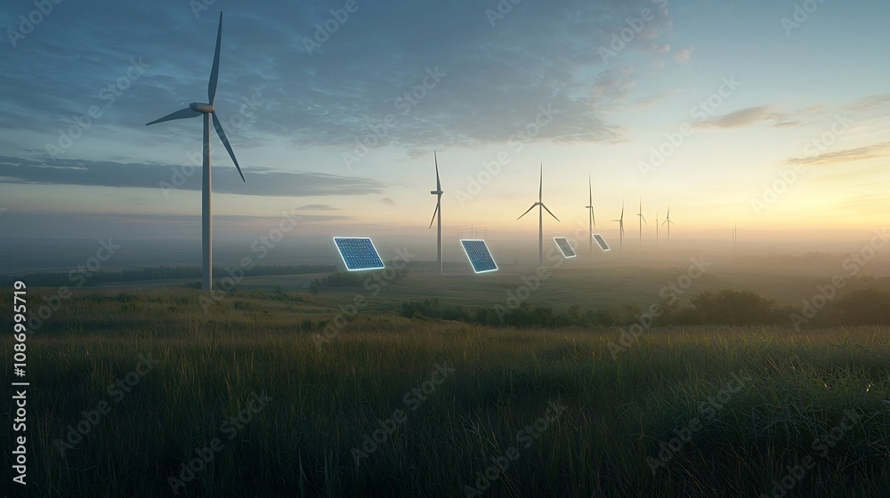 Aufkleber AI Enhanced Smart Grid Integrating Solar and Wind Energy with Intelligent Storage for Efficient Sustainable Power Management and Grid Optimization
