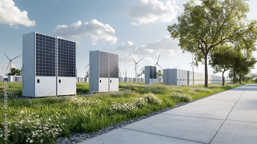 Poster Innovative smart grid technology powered by renewable energy sources and efficient battery storage systems enabling green energy management and optimization in modern urban cities and infrastructures