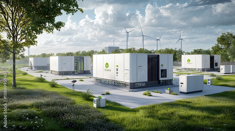 Aufkleber efficient green energy hub integrating renewable energy sources like solar and wind with high capaci