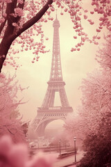  Eiffel Tower Surrounded by Pink Blossoms in Spring