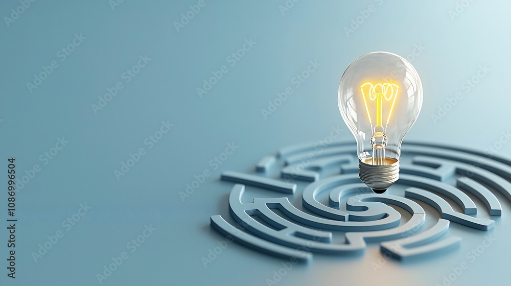 Poster Illuminated Labyrinth Design Representing Innovative and Creative Solutions for Overcoming Challenges  A deep blue background provides a contemplative thoughtful atmosphere