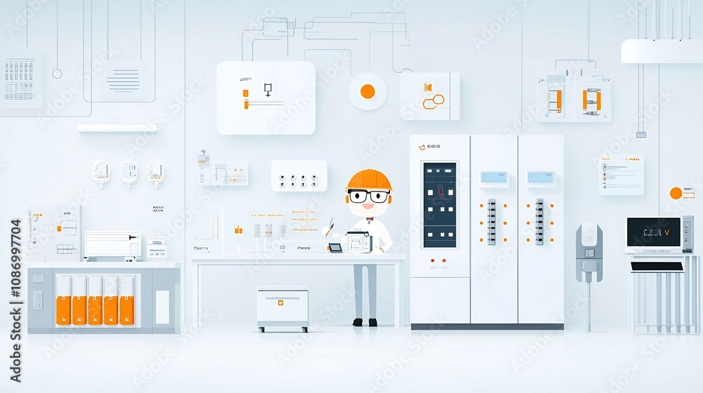 Poster Cartoon Character Servicing Modular Battery Storage and Intuitive Monitoring Systems