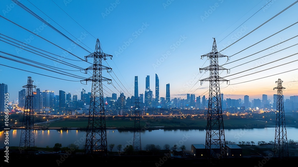 Aufkleber futuristic smart grid powered urban skyline with advanced energy storage solutions seamlessly integr