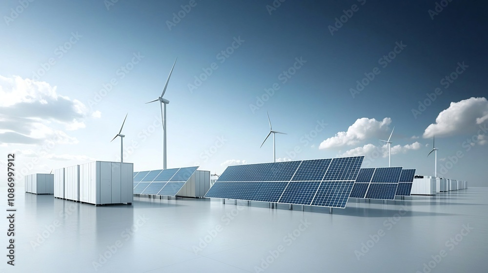 Aufkleber sleek minimalist cityscape powered by a harmonious blend of solar panels wind turbines and cutting e