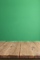 Empty wooden table on green background. Product display design