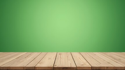 Empty wooden table on green background. Product display design